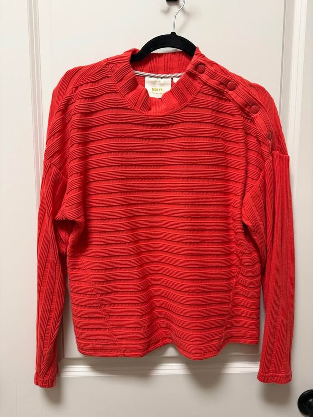 Maeve by Anthropologie Red Ribbed Button-Shoulder Sweater, Size Medium